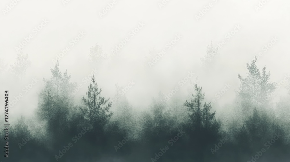 Misty Forest: Enigmatic Trees in Foggy Wilderness Misty Forest: Enigmatic Trees in Foggy Wilderness