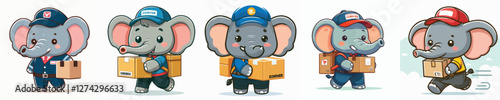 vector collection of elephants delivering packages