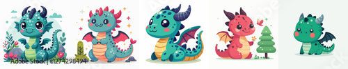 set of adorable dragon vectors