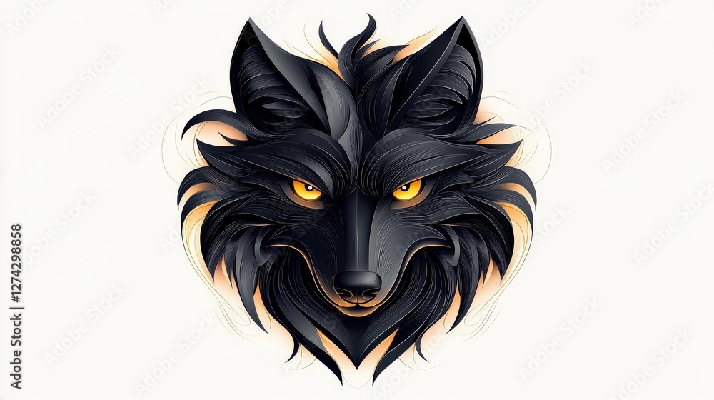 Fototapeta premium A 3D retro-style wolf icon, meticulously sketched in a vintage hand-drawn aesthetic, high resolution, professional quality.