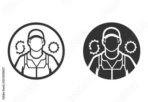 Minimalist Engineer Logo with Wrench with man Monochrome Line Art Vector