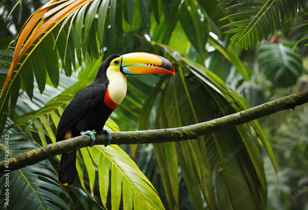 Naklejka premium Toekan in a tropical jungle