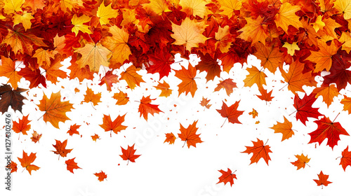 Red, orange, and yellow maple leaves  isolated on transparent background