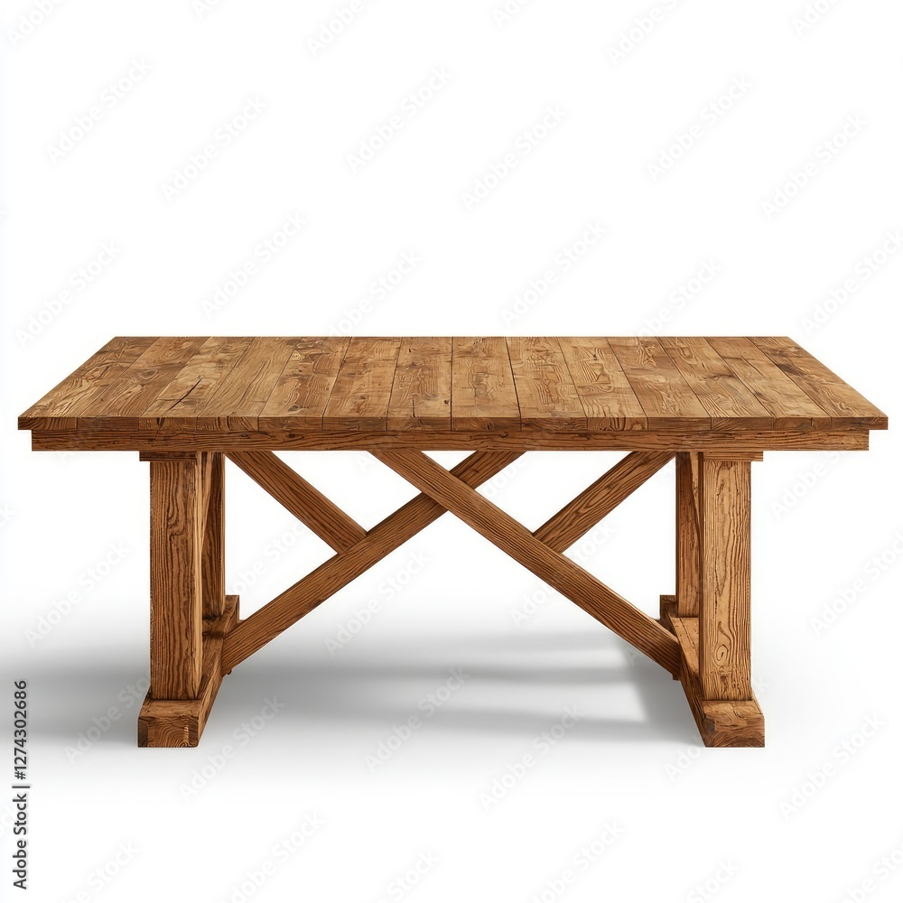 Rustic Wooden Table with Cross Bracing in Modern Design Style Rustic Wooden Table with Cross Bracing in Modern Design Style