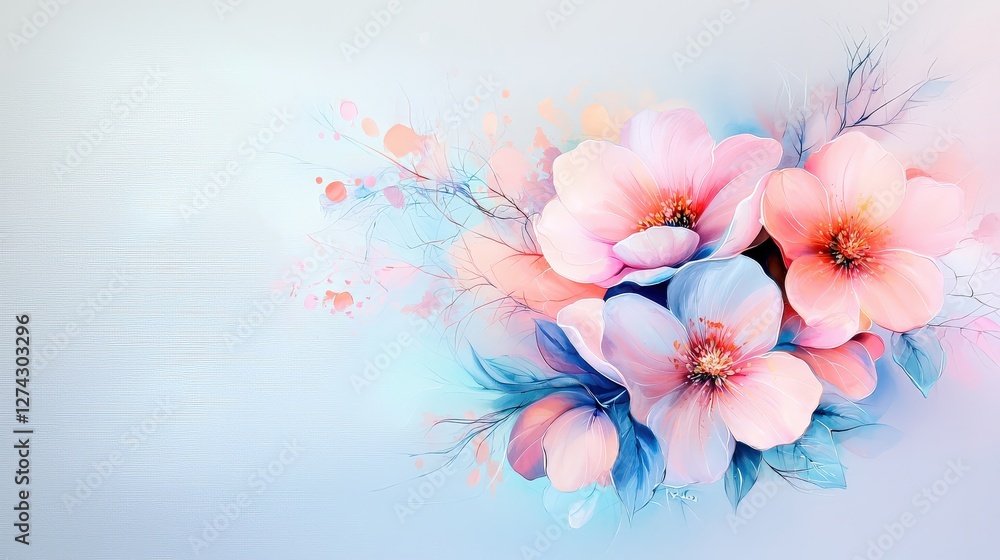 A soft pastel-hued abstract flower painting with flowing brushstrokes, capturing the essence of nature in a minimalist, contemporary style. A soft pastel-hued abstract flower painting with flowing brushstrokes, capturing the essence of nature in a minimalist, contemporary style.