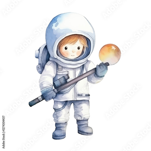 watercolors Cute astronaut warrior military holding sniper