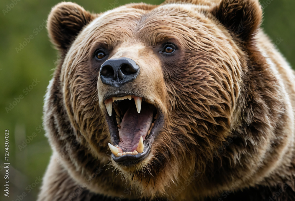 Fototapeta premium Brown grizzly bear close up with roar