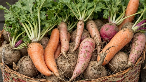 Wallpaper Mural Organic root vegetables in rustic basket Torontodigital.ca