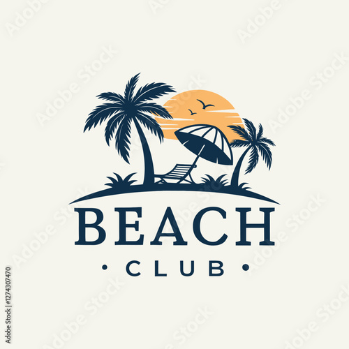 summer beach club,sun beach club,beach club silhouette logo vector line art logo design
