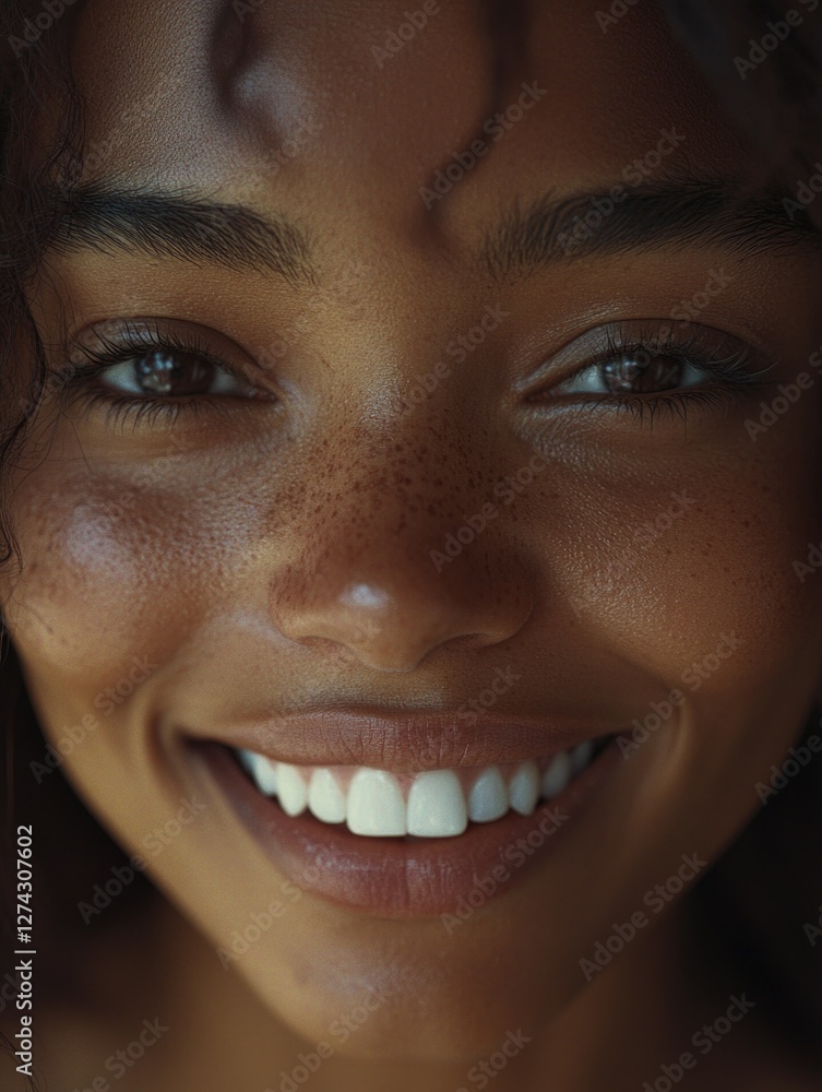 A woman exuding positivity and joy with her bright smile. A woman exuding positivity and joy with her bright smile.