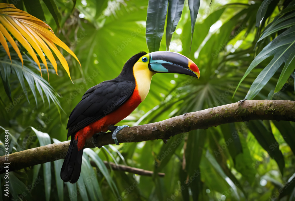 Naklejka premium Toekan in a tropical jungle 