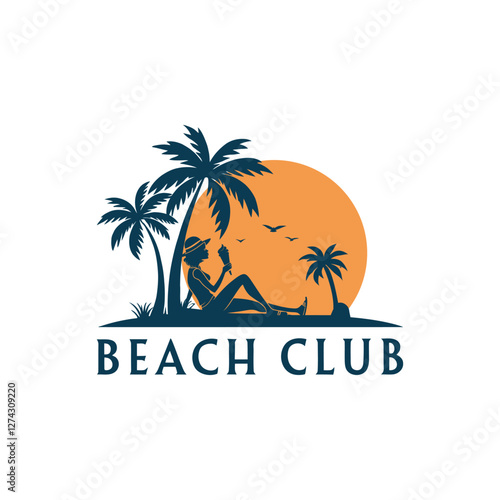 Wallpaper Mural summer beach club,sun beach club,beach club silhouette logo vector line art logo design Torontodigital.ca