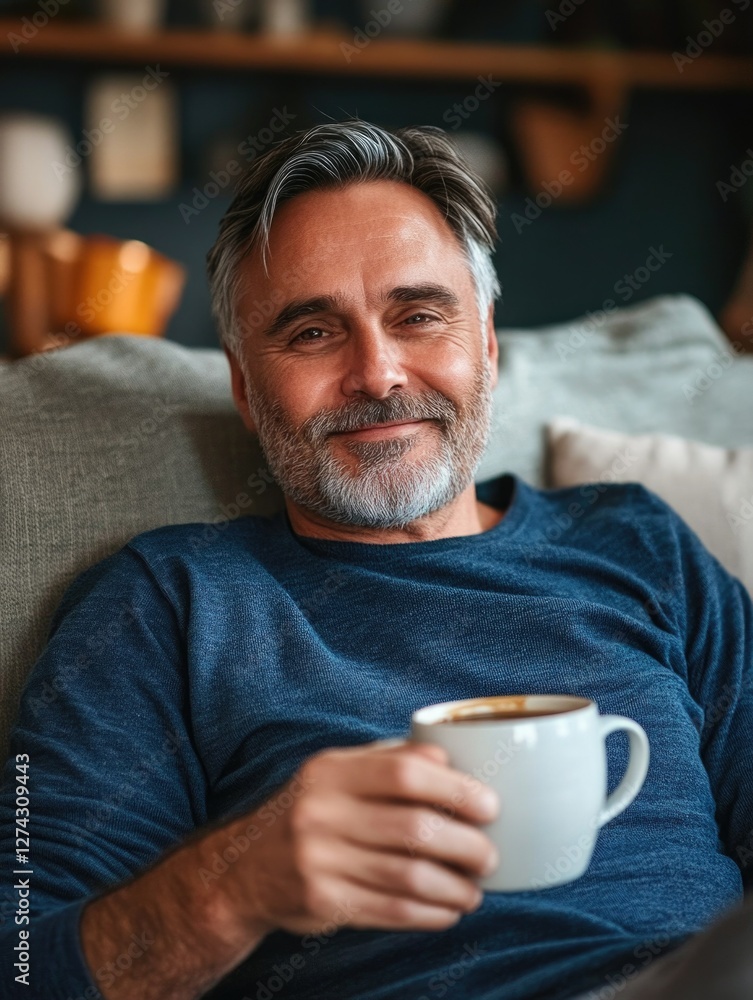 A man in a cozy setting sipping coffee, wearing a beard and mustache. A man in a cozy setting sipping coffee, wearing a beard and mustache.