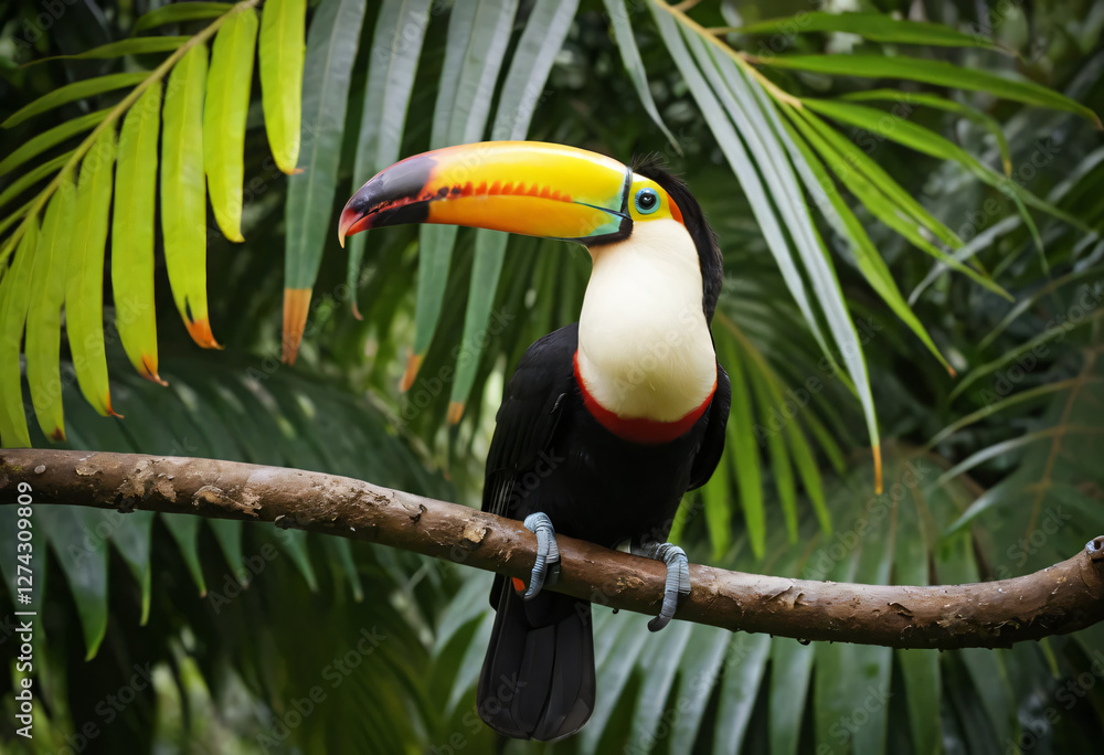 Naklejka premium Toekan in a tropical jungle