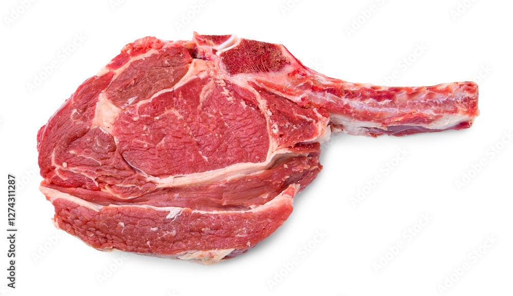 Fototapeta premium One raw beef steak isolated on white