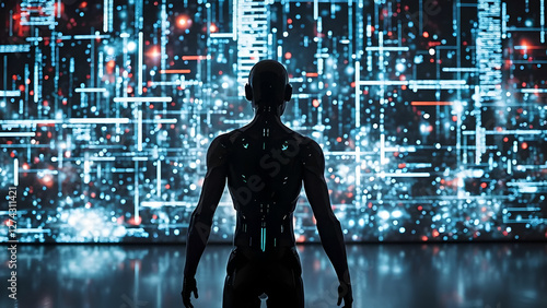 Humanoid robot rear view.