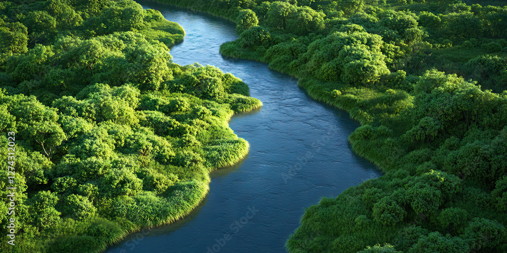 Aerial View of River and Lush Green Forest Aerial View of River and Lush Green Forest