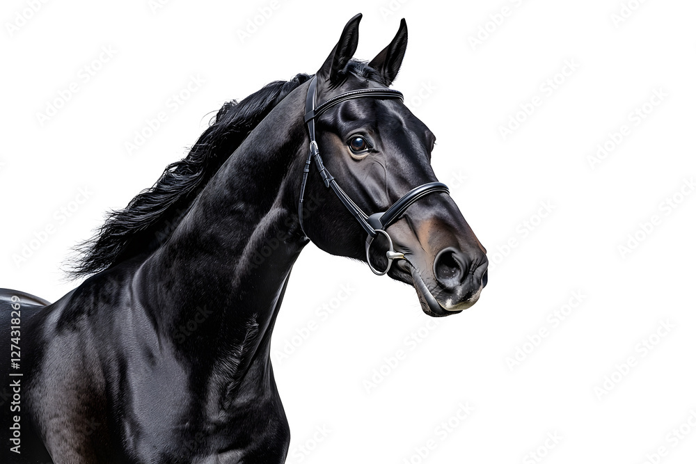 Fototapeta premium Closeup black horse head isolated on white background