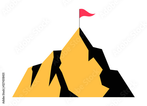 Mountain With Red Flag In Flat Vector Illustration Symbolizing Achievement, Success, And Goal Accomplishment, Isolated On White Background
