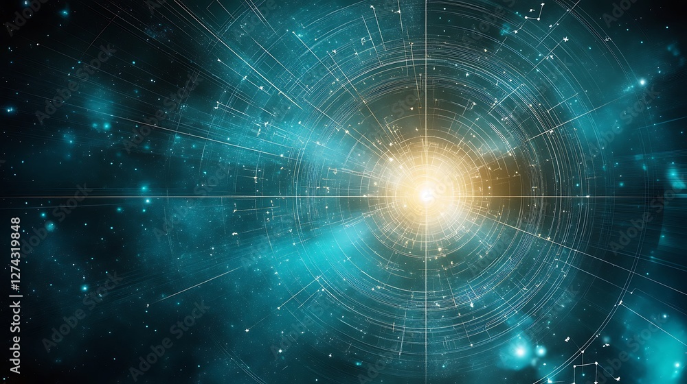 Obraz premium Expansive Cosmic Background with Radiating Light and Starry Space Elements for Creative Projects