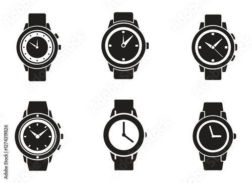Hand watch silhouette vector, classic hand wristwatch icon in flat style design. Vector illustration
