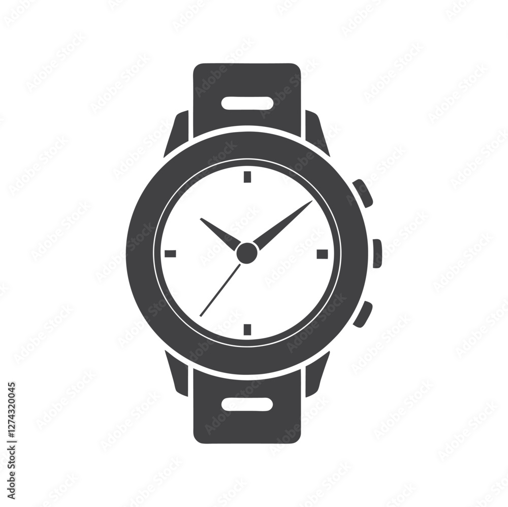 Hand watch silhouette vector, classic hand wristwatch icon in flat style design. Vector illustration Hand watch silhouette vector, classic hand wristwatch icon in flat style design. Vector illustration