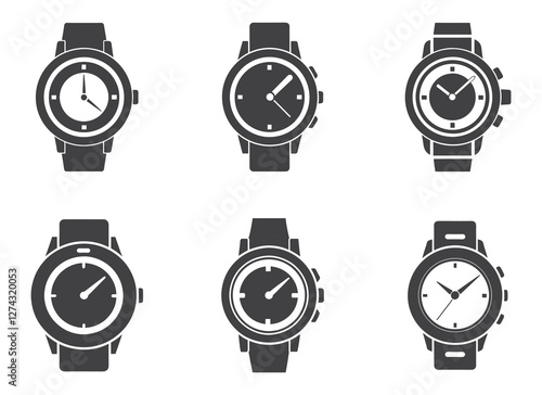 Wristwatch icon set. Hand watch flat icon vector, classic hand wristwatch icon. vector illustration