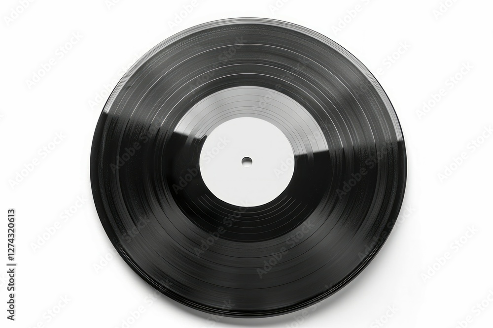 Obraz premium Black vinyl record on solid white background. Neural network AI generated