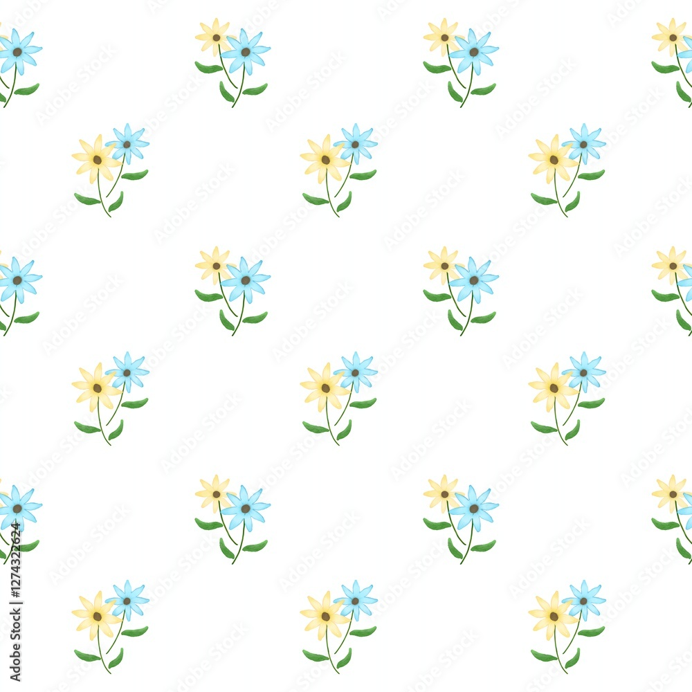 Simple seamless pattern with a soft blue and yellow flowers Simple seamless pattern with a soft blue and yellow flowers