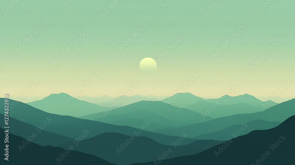 Fototapeta premium Serene Green Mountainscape Under a Pale Sun