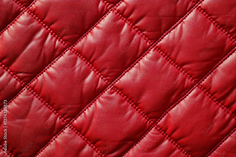Fototapeta premium Quilted fabric. The texture of the blanket. Red textile