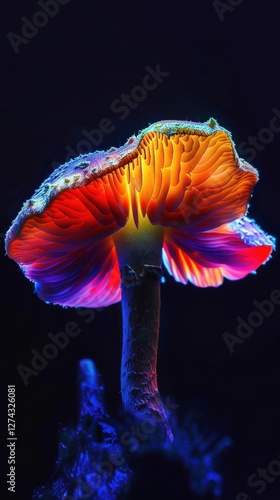 Vibrant Neon Tropical Mushroom from Pandora with Glowing Features photo