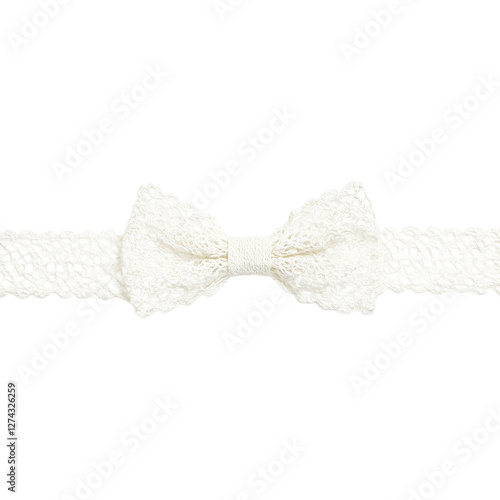 Elegant ivory lace bowtie ribbon on white