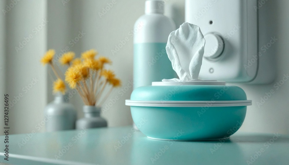 Tissue Box and Yellow Flowers on Counter Tissue Box and Yellow Flowers on Counter