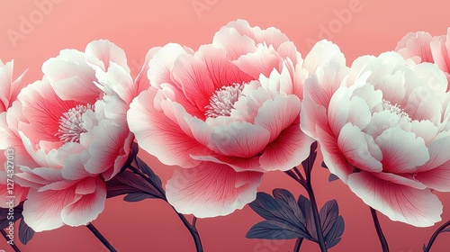 Vibrant pink and white peonies in full bloom against a soft gradient background, showcasing natural beauty