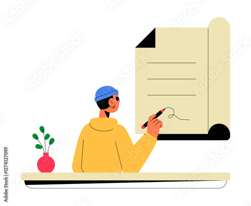 Man Signing a Legal Document in Flat Vector Illustration Symbolizing Agreement, Contract Signing, and Business Approval, Isolated on White Background