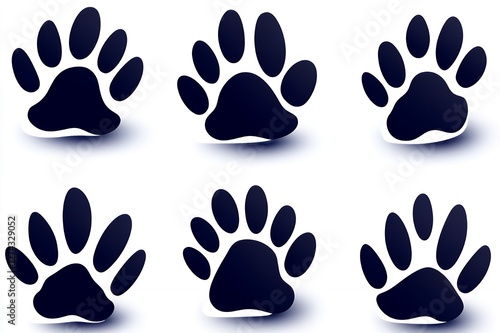 Six Dark Blue Paw Prints on White Background Animal Tracks Design photo