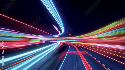 Wallpaper Mural Dynamic neon light trails in motion, creating a futuristic and high-speed digital tunnel effect. Concept of fast-paced technology and cyber world Torontodigital.ca