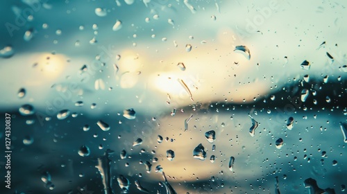 Wallpaper Mural Water droplets on glass with a serene seascape view Torontodigital.ca