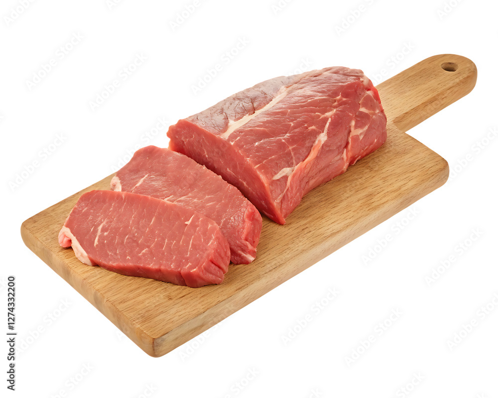 raw meat on a wooden cutting board isolated on white background.PNG raw meat on a wooden cutting board isolated on white background.PNG