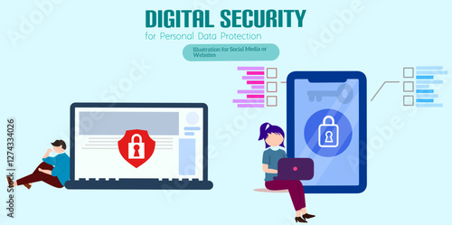 Internet security. Safety and confidential data protection. Data protection concept. Safe internet technologies. Vector outline illustration with isometry scene for web graphic