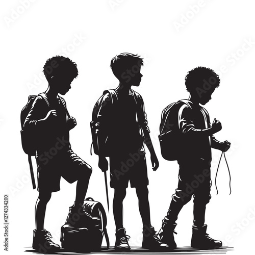 group of children playing silhouette