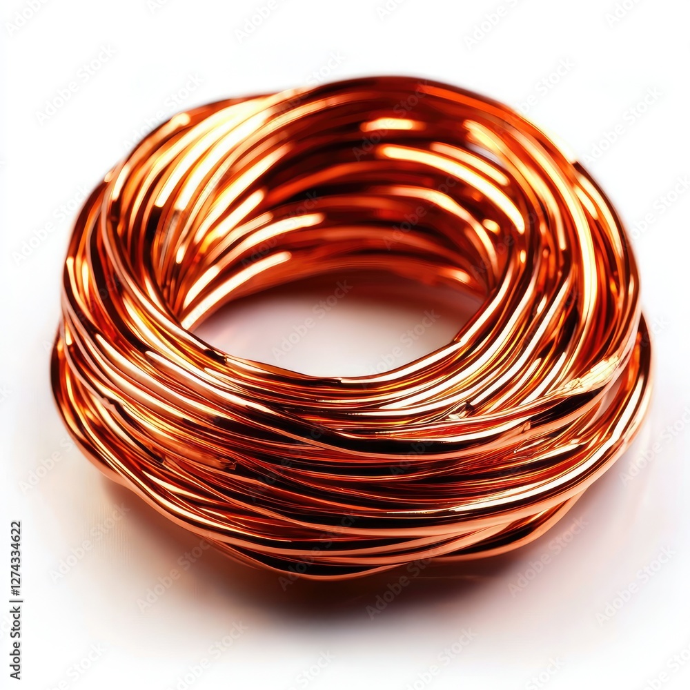 Bright and Shiny Copper Wire Coil on a Solid White Background Bright and Shiny Copper Wire Coil on a Solid White Background
