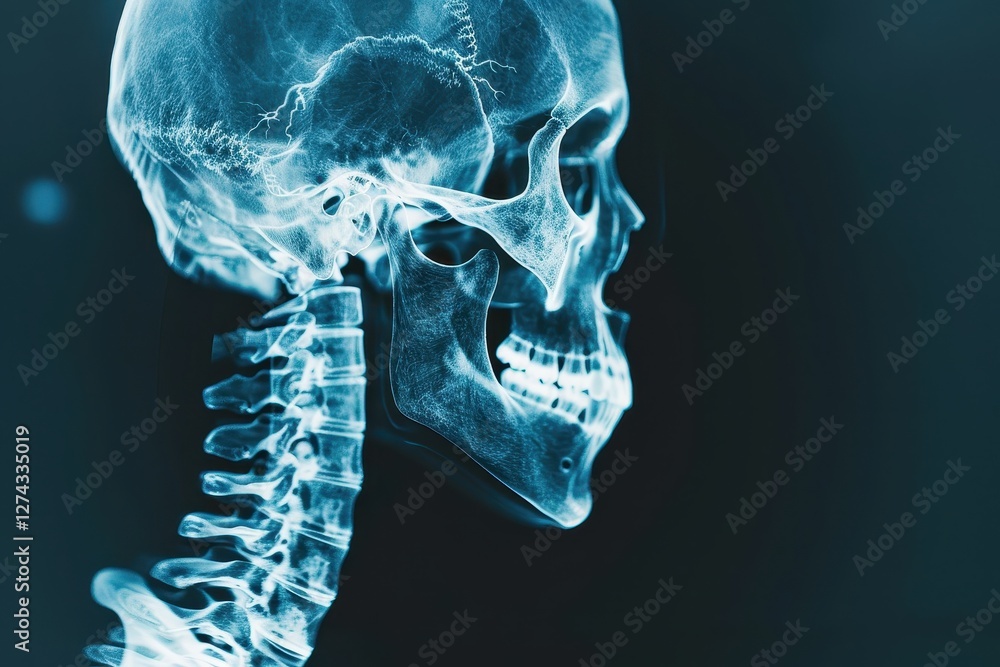 Clear X-ray Image of Human Skull and Cervical Spine Clear X-ray Image of Human Skull and Cervical Spine