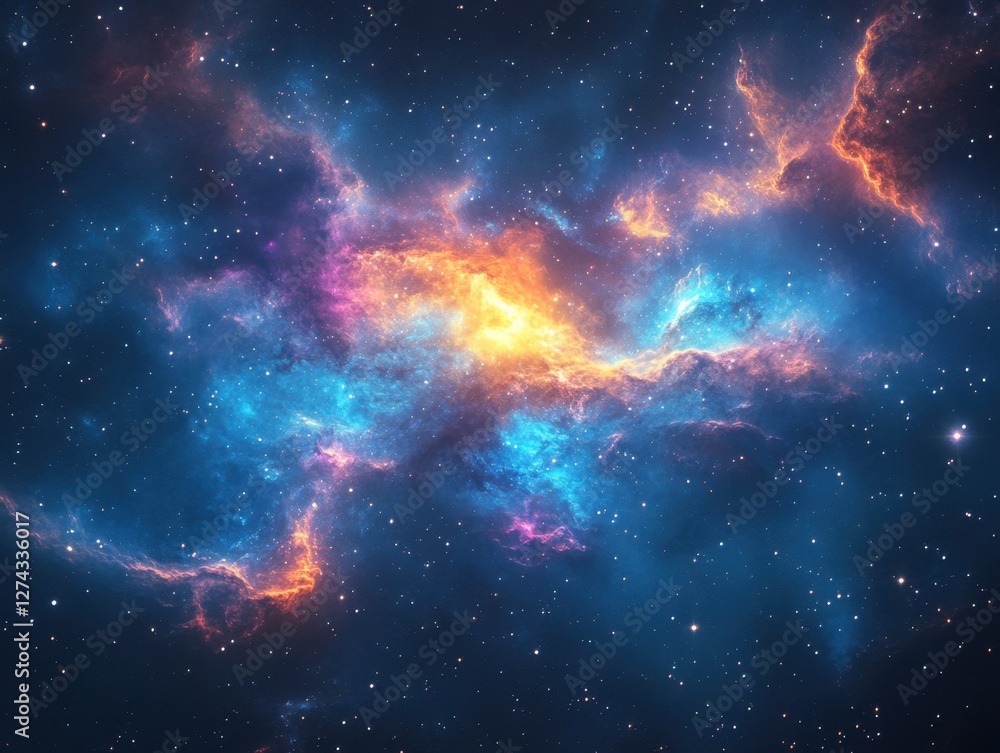 Majestic cosmic cloudscape with vibrant hues of blue orange and purple against a backdrop of twinkling stars celestial beauty capturing the vastness of space Majestic cosmic cloudscape with vibrant hues of blue orange and purple against a backdrop of twinkling stars celestial beauty capturing the vastness of space