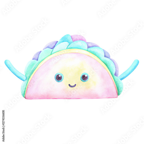 Cute food cliptart, Cute taco character with happy expression and colorful details Clipart Photo isolated on transparency background photo