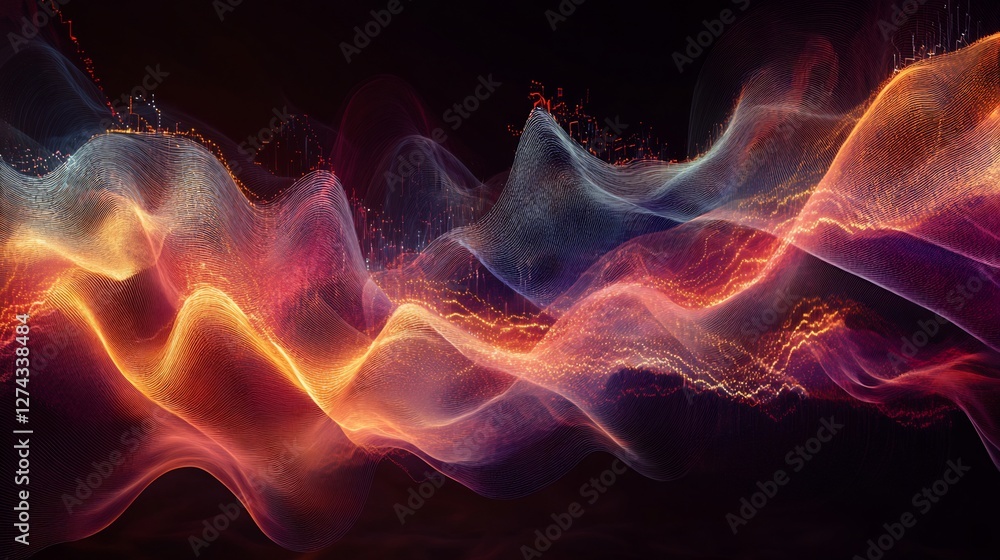 Obraz premium Abstract visualization of customer engagement metrics using wave patterns and data spikes to represent activity trends