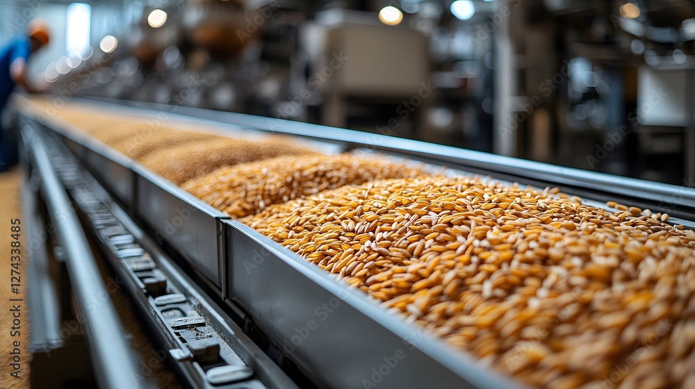 Vibrant Operational Scene in a Modern Rice Mill Showcasing the Art and Technology of Rice Processing Vibrant Operational Scene in a Modern Rice Mill Showcasing the Art and Technology of Rice Processing