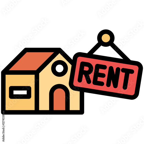 Colorful Flat Outlined House for Rent Icon