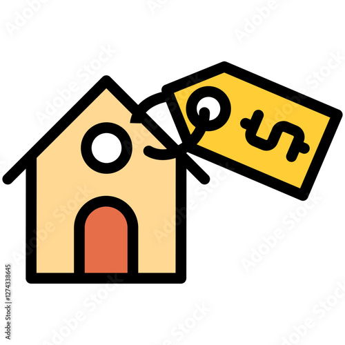 Colorful Flat Outlined House Price Tag Icon